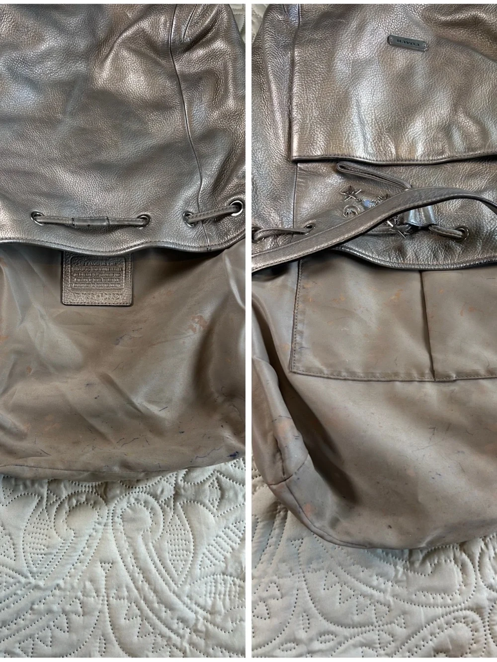 Coach Metallic Silver Drawstring Bucket Bag